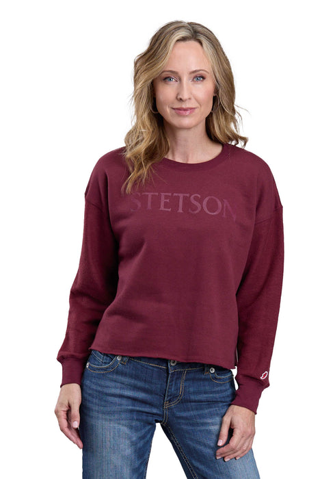 Stetson Womens Mid Length Crew Maroon Cotton Blend Sweatshirt