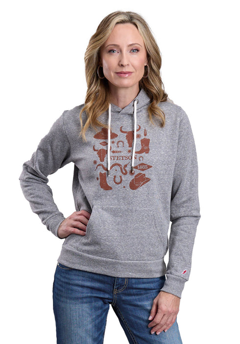Stetson Womens Hats Boots Longhorn Grey Cotton Blend Hoodie
