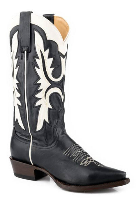 Stetson Womens Cheyenne Black/Cream Leather 13in Cowboy Boots