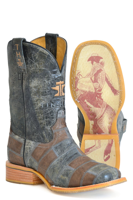 Tin Haul Mens Bricks And Stones Black/Brown Leather Ride Em Cowboy Boots