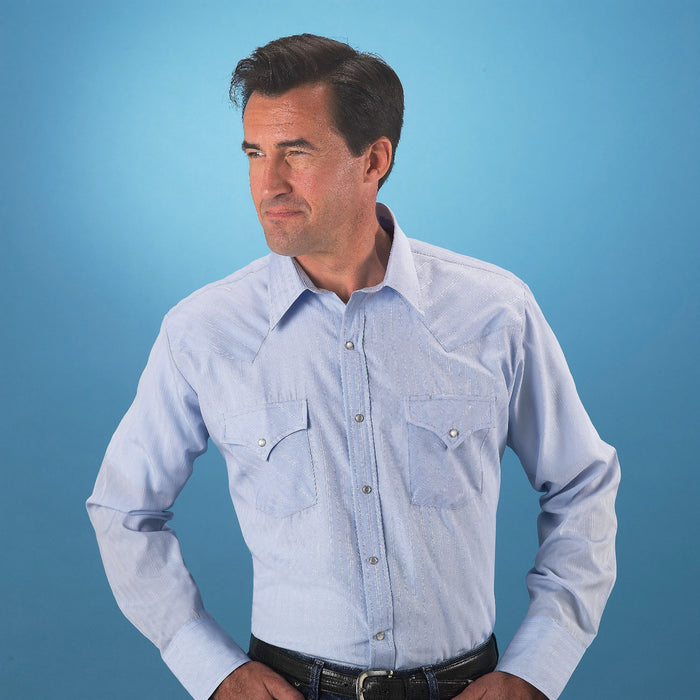 Ely & Walker Mens Tonal Light Blue Western Shirt L/S Poly/Cotton