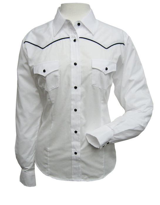 Ely & Walker Womens Solid White Western Shirt L/S Poly/Cotton