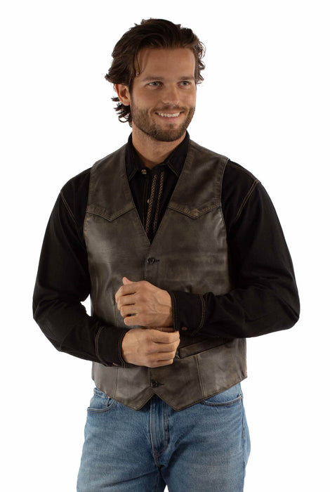 Scully Mens Soft Touch V-Neck Brown Lambskin Leather Vest
