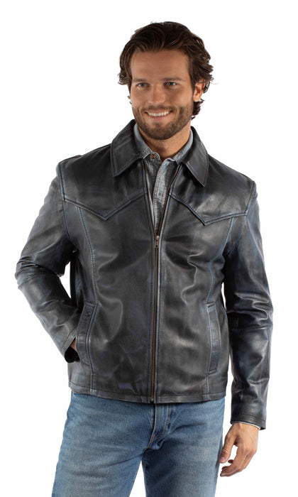 Scully Mens Vintage Distressed Rugged Navy Leather Leather Jacket