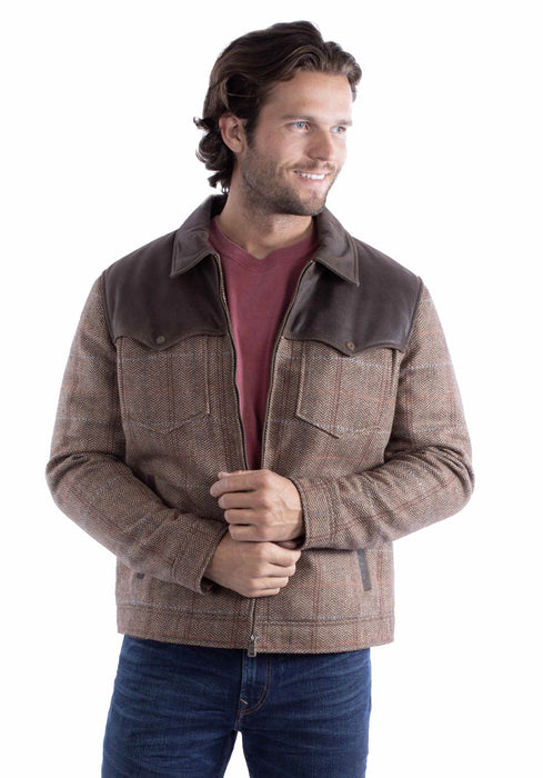 Scully Mens Refined Herringbone Brown Leather Leather Jacket