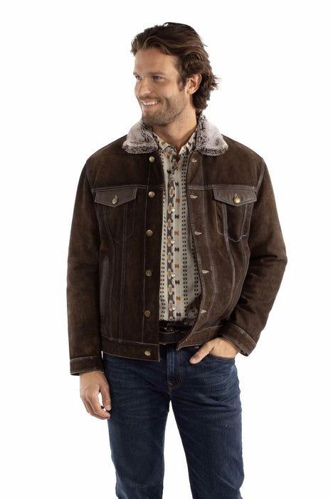 Scully Mens Faux Fur Lining Jean Chocolate Leather Leather Jacket