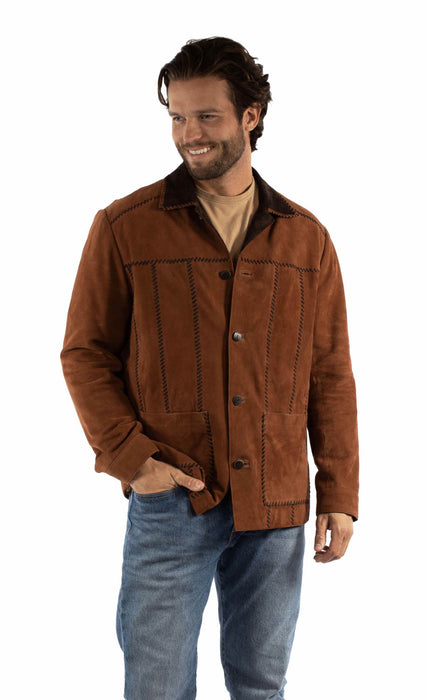 Scully Mens Whip Stitch Western Cognac Leather Leather Jacket