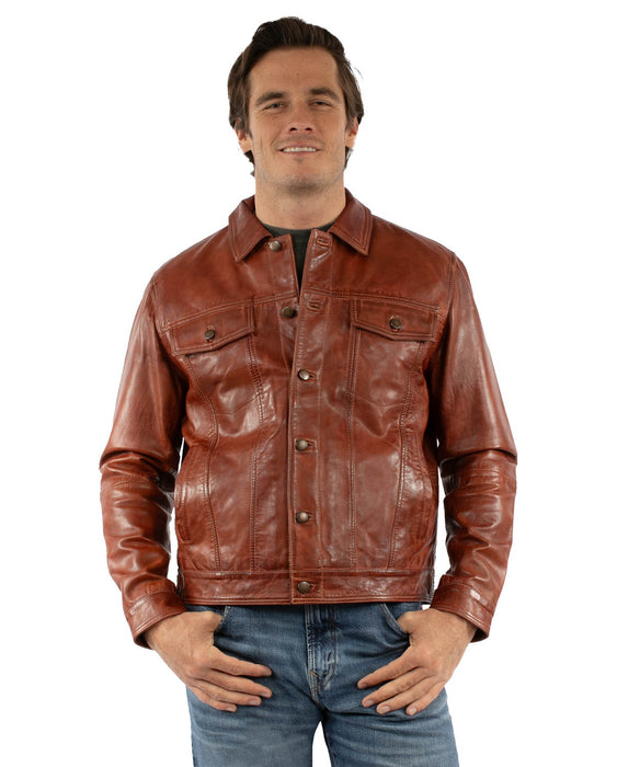 Scully Mens Smooth Jean Cognac Leather Leather Jacket