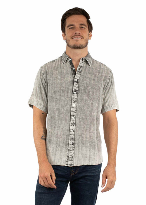 Scully Mens Overdyed Acid Wash Charcoal 100% Cotton S/S Shirt