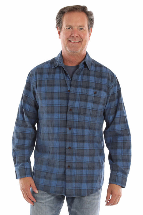 Scully Mens Yarn Dyed Cord Blue 100% Cotton Plaid L/S Shirt