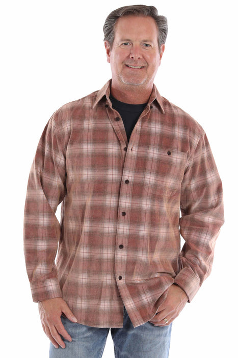 Scully Mens Yarn Dyed Cord Russet 100% Cotton Plaid L/S Shirt