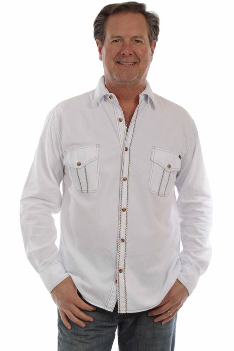 Scully Mens Western Contrast Stitching White 100% Cotton L/S Shirt