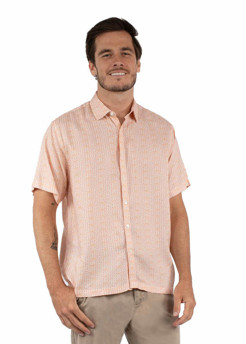 Scully Mens Scalloped Button Front Peach 100% Viscose S/S Shirt