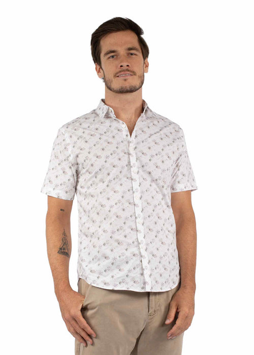 Scully Mens Egyptian Floral Ivory 100% Cotton S/S Shirt