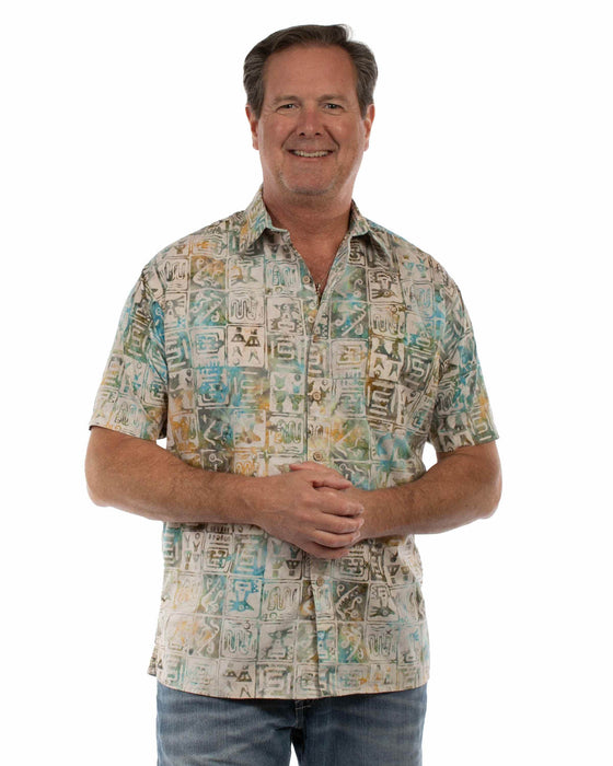 Scully Mens Batik Tiles Tan Multi 100% Cotton S/S Shirt