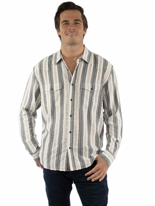 Scully Mens Western Stripe Seersucker Blue 100% Cotton L/S Shirt