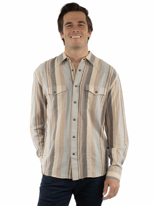 Scully Mens Western Wide Stripe Earth 100% Cotton L/S Shirt