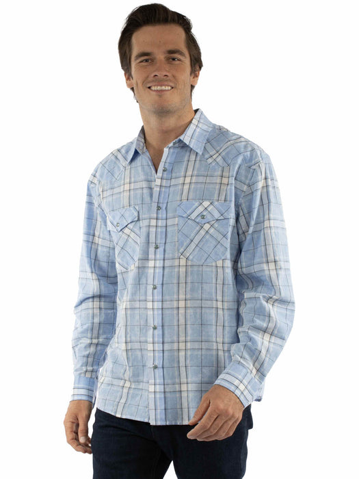 Scully Mens Worn Washed Plaid Blue 100% Cotton L/S Shirt