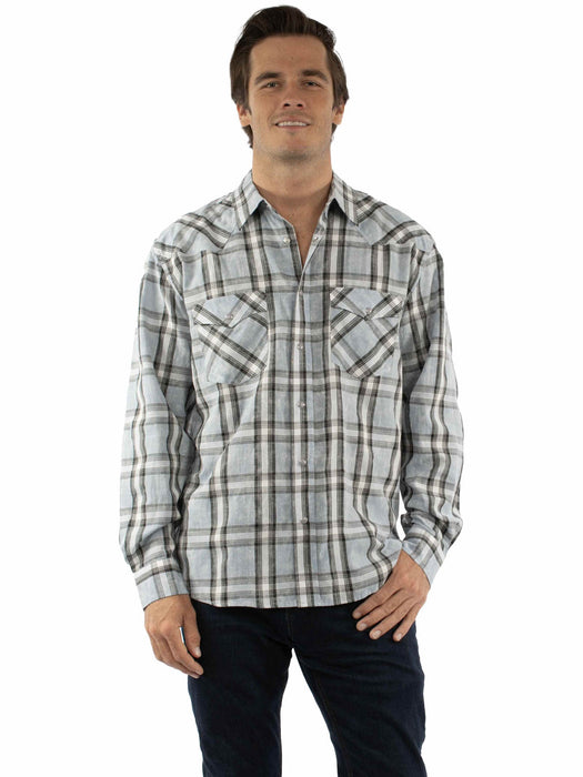 Scully Mens Worn Washed Plaid Grey 100% Cotton L/S Shirt