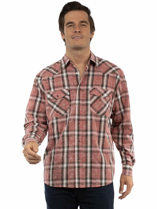 Scully Mens Worn Washed Plaid Red 100% Cotton L/S Shirt