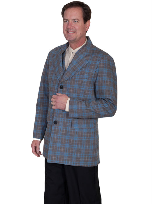 Wahmaker Mens Blue Wool Blend Plaid Town Coat
