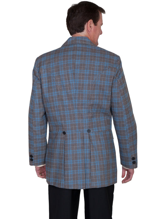 Wahmaker Mens Blue Wool Blend Plaid Town Coat