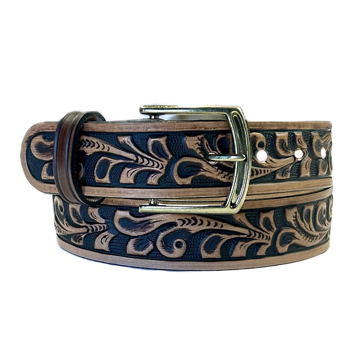 Rockmount Mens Brown Leather Tooled Floral 1.25in Belt