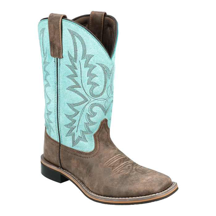 Smoky Mountain Boots Womens Rustic Rider Brown/Turquoise Leather Cowboy Boots