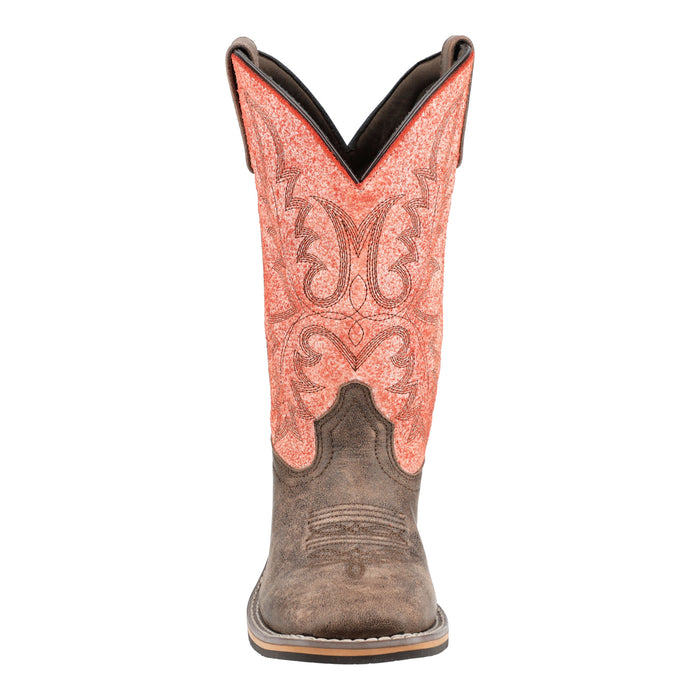 Smoky Mountain Boots Womens Rustic Rider Brown/Coral Leather Cowboy Boots