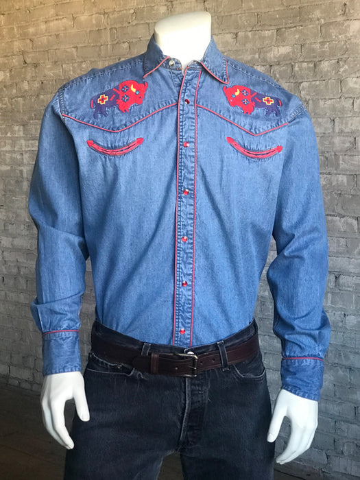 Rockmount Mens Denim 100% Cotton American Bison Western L/S Shirt