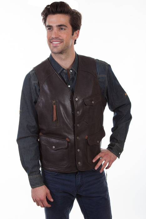 Scully Mens Dark Brown Lambskin Rugged Classic Vest