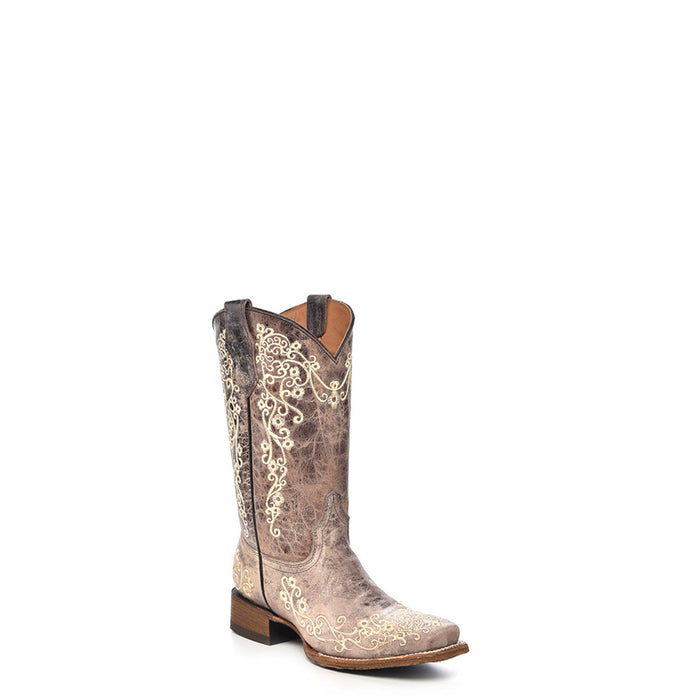 Corral Teen Embroidery Brown Cowhide Leather Cowgirl Boots