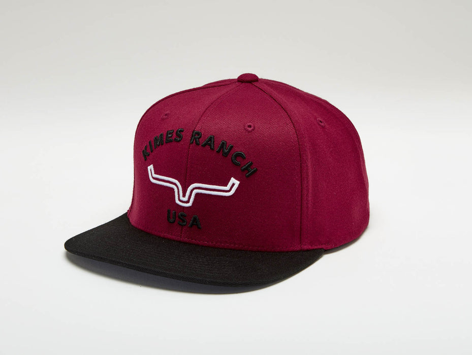 Kimes Ranch Unisex Arched Dark Red Cotton Twill Trucker Cap