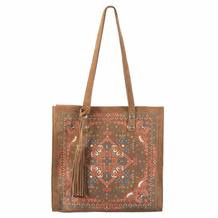 Scully Womens Artisan Print Carryall Brown Leather 13x13x4.5in Tote Bag