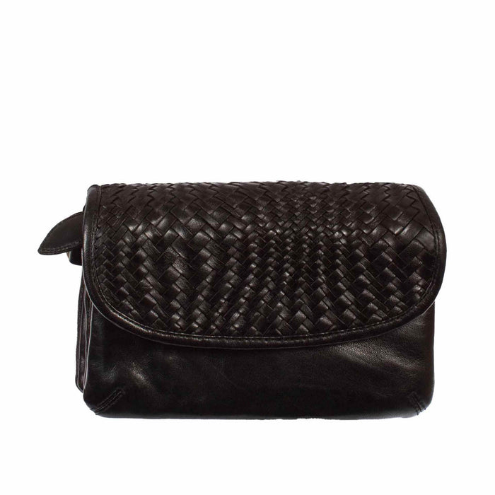 Scully Womens Woven Flap Essentials Black Leather 8.25x5x2.25in Crossbody Bag