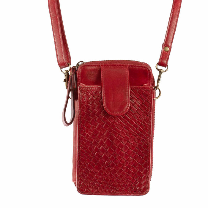 Scully Womens Small Woven Essentials Red Leather 4x7x1.75in Crossbody Bag