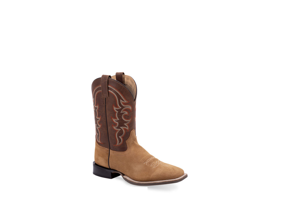 Old West Mens Broad Square Toe Brown/Tan Leather Cowboy Boots