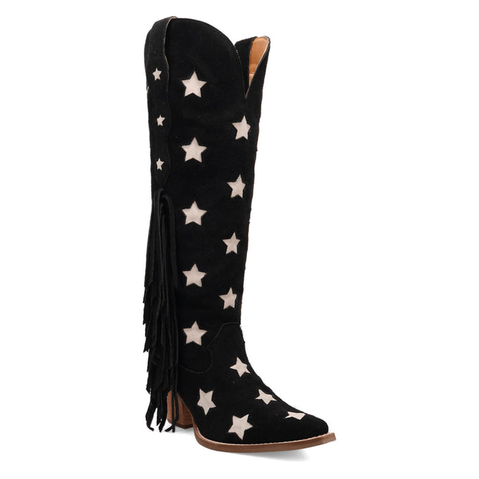 Dingo Womens Super Star Black Suede Cowboy Boots