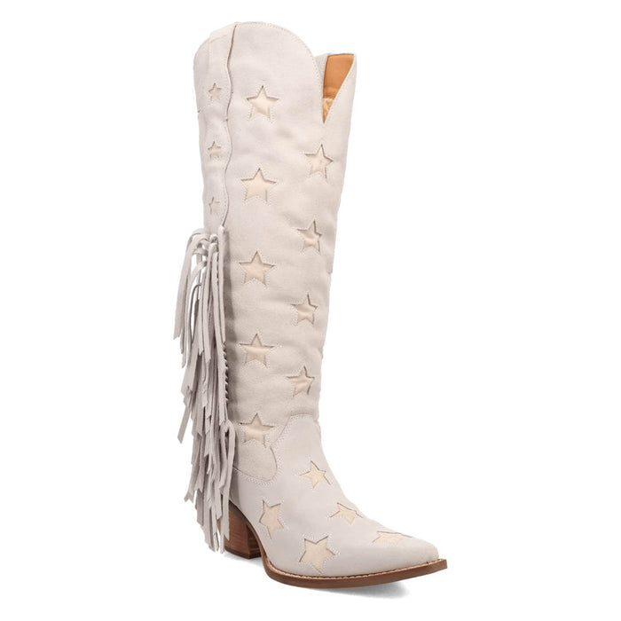 Dingo Womens Super Star White Suede Cowboy Boots