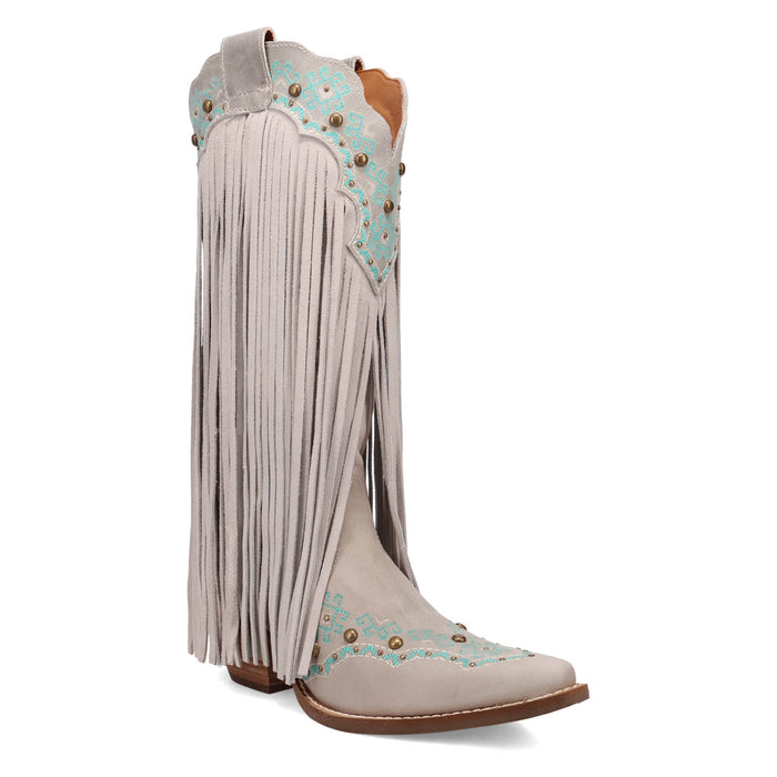 Dingo Womens Tequila Sunrise Off White Suede 13in Fringe Cowboy Boots