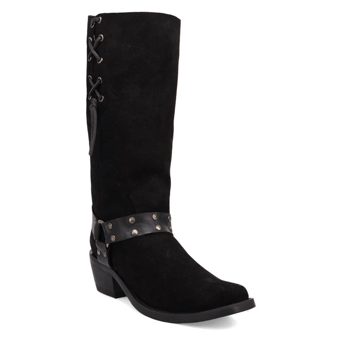 Dingo Mens Bronco Black Suede 15in Harness Cowboy Boots