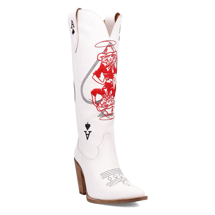 Dingo Womens Ace Of Spades White Leather Cowboy Boots