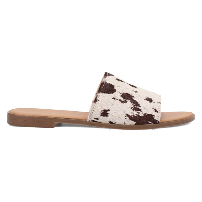 Dingo Womens Tabby Cow Print Hair-on-Hide Slide Sandals Shoes