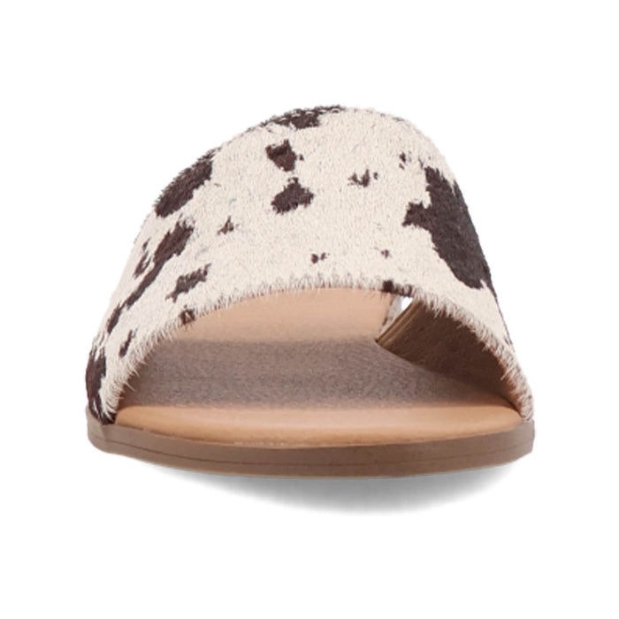 Dingo Womens Tabby Cow Print Hair-on-Hide Slide Sandals Shoes