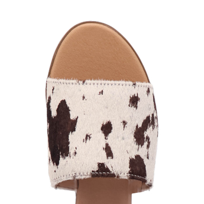 Dingo Womens Tabby Cow Print Hair-on-Hide Slide Sandals Shoes