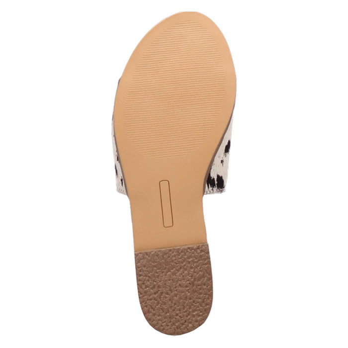 Dingo Womens Tabby Cow Print Hair-on-Hide Slide Sandals Shoes