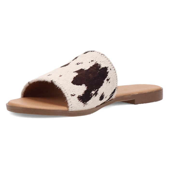 Dingo Womens Tabby Cow Print Hair-on-Hide Slide Sandals Shoes