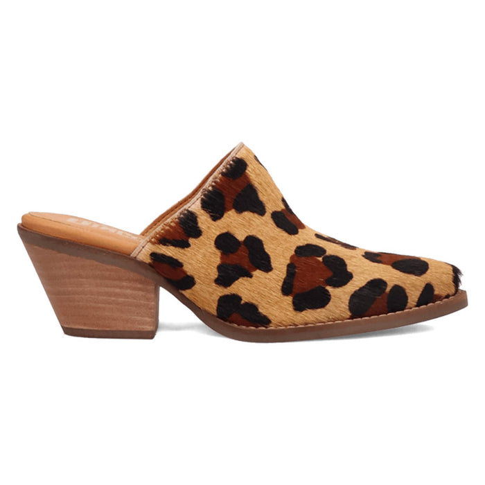 Dingo Womens Calico Leopard Hair-on-Hide 2in Heel Mules Shoes