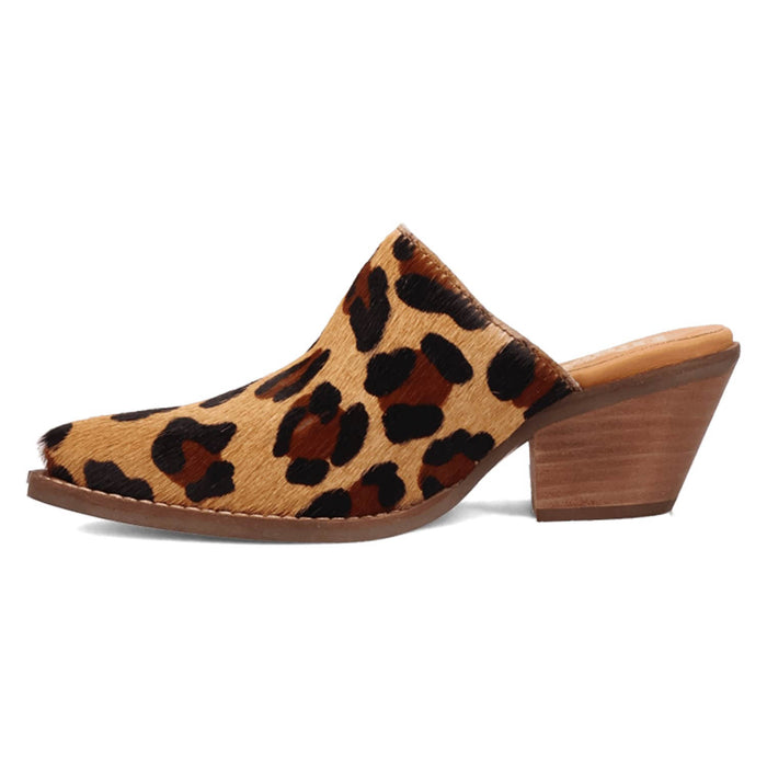 Dingo Womens Calico Leopard Hair-on-Hide 2in Heel Mules Shoes