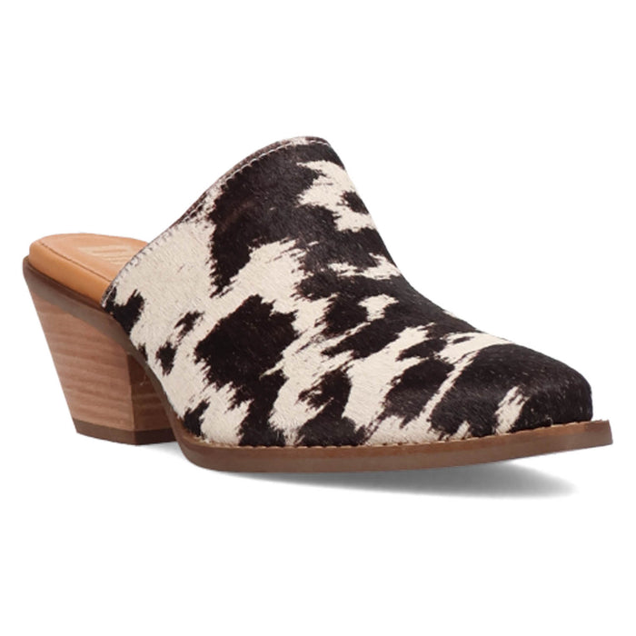Dingo Womens Calico Cow Print Hair-on-Hide 2in Heel Mules Shoes